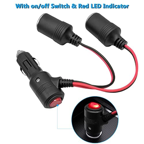 Hoembpn 1 à 2 Allume-Cigare Câble D'extension Prise Allume Cigare Socket Mâle vers Femelle Adaptateur Splitter avec LED Interrupteur Fusible 15A,12V/24V Mini Chargeur de Voiture USB Double