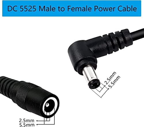 GINTOOYUN Lot de 2 câbles d'extension d'alimentation DC5525,câble Adaptateur d'alimentation DC 5,5 mm x 2,5 mm à Angle Droit mâle vers Femelle,Cordon Robuste de 0,9 m 18 AWG pour Bande Lihgt,CCTV,etc