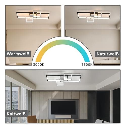OTREN Plafonnier LED Dimmable, 65CM Luminaire Plafonnier avec Télécommande, 52W Moderne Lampe de Plafond pour Salon, Chambre, Cuisine, Salle à manger, 65x42x8cm