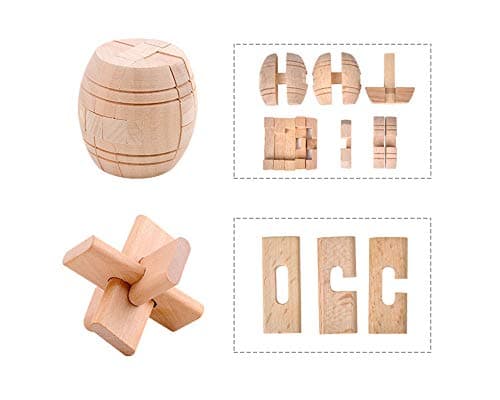 Chonor 6 Pièces 3D Puzzle en Métal Casse-tête en Bois - Classique Brain Teaser IQ Puzzle Éducatif Jouet Jeu Jigsaw pour Enfants et Adultes - Parfait pour l'idée de Cadeau et la Décoration à la Maison