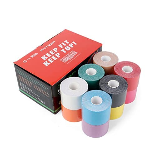 PHYTOP Bande Kinesiologie Tape 12 rouleaux Strap Kinesiologie en couleurs mélangées arc-en-ciel, K Tape pour le Sport, Support Musculaire et Articulaire