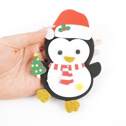 Kit Bricolage Noel Enfant, 12Pcs Pingouin Suspendue de Noël, Activites Manuelles Noel Enfants, Autocollants en Mousse Pendentif Créatif DIY pour Décoration Arbres de Noël, Fenêtres