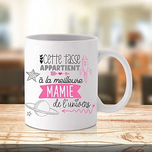 ÉNJA Création. Mug grand-mère Mamie/Tasse – La meilleure de l'univers Future mamie/grand-mère - Cadeau anniversaire Cadeau original Céramique haute qualité 11oz 320ML (MAMIE)