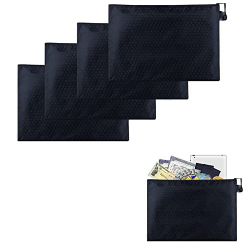 Pochette à Document A5, Sacs de Fichiers en Tissu Oxford, Pochette Document Zip, Document Dossier étanche, pour Stocker Des Documents, Des Magazines, Des Livres, Des Clés, Noir, 4 Pièces