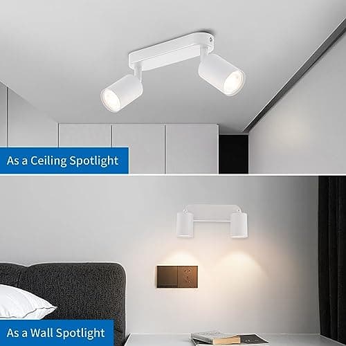 ANWIO Plafonnier Spots, 2 Spots de Plafond Led Intérieurs Base GU10, Spots de Plafond Blancs avec Base Rectangulaire, Spots de Plafond LED Rotatifs (Sans Ampoules).