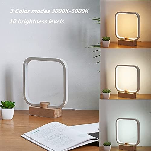 Lampe de table LED en bois, 3 couleurs de température, veilleuse de chambre à coucher, éclairage LED à intensité variable, petite lampe de bureau pour salon,