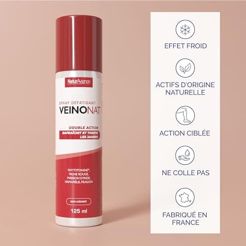 Laboratoire NaturAvignon Veinonat circulation sanguine jambes | Aide à soulager les effets de jambes lourdes | vigne rouge + 8 actifs naturels | crème jambes lourdes massage et relaxation spray 125mL