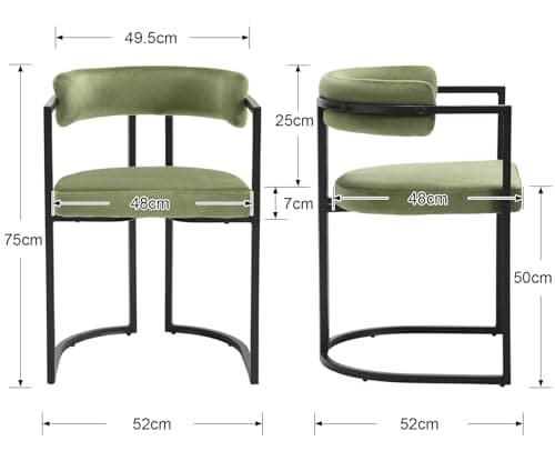 Wahson Chaises de Salle a Manger en Velours Lot de 2 Chaise Salle à Manger avec Accoudoirs Dossier Chaise de Cuisine Pied en Métal, Chaise Velours pour Salle à Manger/Restaurant, Vert