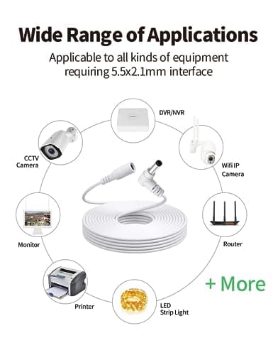 Câble d'Extension DC Tonton 2M, Adaptateur d'alimentation 5,5mm x 2,1mm, Câble d'Extension DC 5V~24V, Prise 5521 vers Connecteur pour Caméra de Surveillance, Caméra IP, DVR, Bande LED Blanc 2M