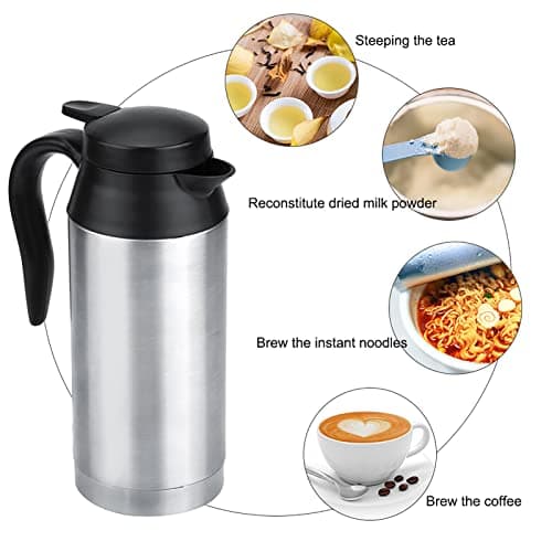 Wakects 750ml Bouilloire de Voyage pour Voiture en Acier Inoxydable, DC 12V 120W Bouilloire Allume Cigare Bouilloire de Voyage Portable pour eau Chaude, Café