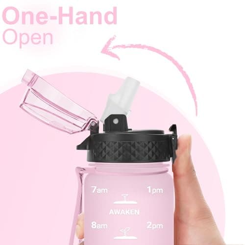 GOPPUS 500ml/17oz Bouteilles d'eau étanche pour Enfants pour L'école avec Paille Sans BPA Tritan Bouteille d'eau de Sport Réutilisable pour Tout-petit avec Marquage de l'heure avec 2 Couvercles