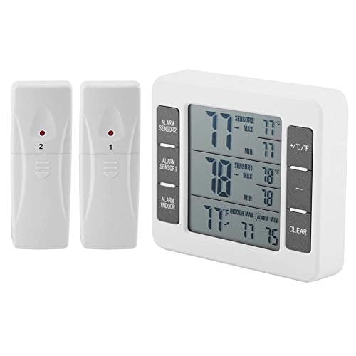 Heaveant Thermomètre de Réfrigérateur, Thermomètre de Frigo Numérique Thermomètre de Congélation d'alarme Sonore Numérique sans fil avec affichage Min/Max de capteur 2PCS