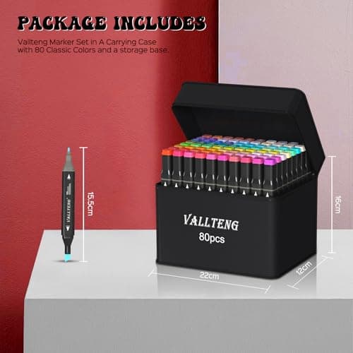 Vallteng Feutre a Alcool 80 Couleurs, Pointe Double Feutres à Alcool Marqueurs Pinceau et Ciseau Burin Pour Adultes Peinture, Griffonnages Enfants, Animation Art Esquisse