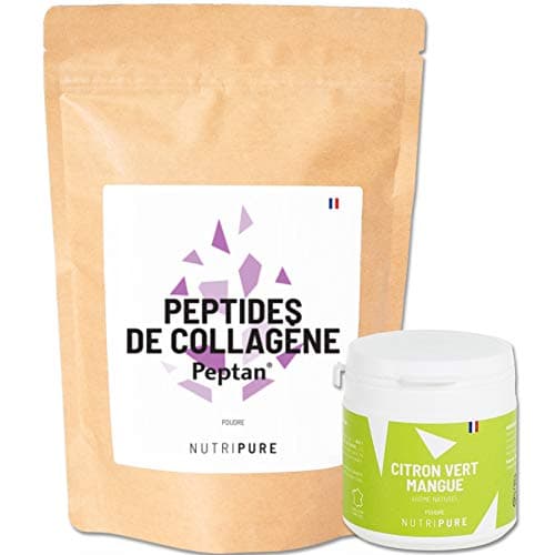 Nutripure | Pack Peptides de Collagène Peptan + Citron Vert - Mangue | Sans Edulcorants | Complément Alimentaire Sport | Collagène, Acides Aminés | Sachet 310g | 15 à 30 portions | Fabriqué in France