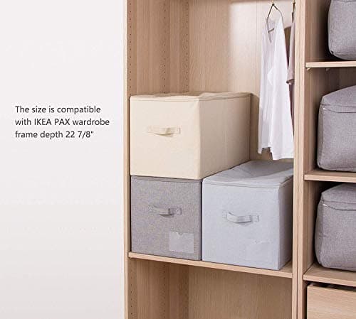 56 * 33 * 32 cm, Grandes boîtes de rangement pliantes pour armoires avec couvercle zippé et pochette pour étiquettes, poignées, pour l'organisation des vêtements et de la literie, beige