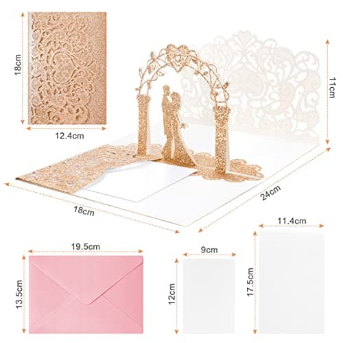 Vicloon Carte de Voeux 3D Pop-Up, Carte Mariage 3D avec Enveloppe, Carte Anniversaire Carte Cadeau de Félicitations pour Couple Amoureux, Marié Mariée, la Saint-Valentin (Pomme Or)