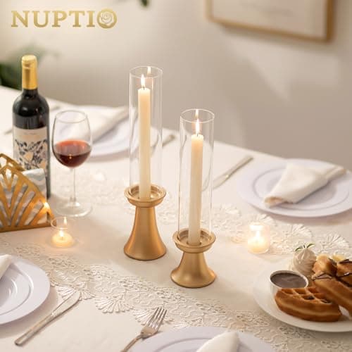 NUPTIO Bougeoir Verre Chandelier Doré - 6 Pièces Centre de Table Mariage Metal Porte Bougie Or Bougeoirs Noel Cheminée de Salle À Manger Halloween Décoration