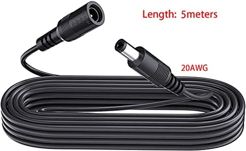 GTIWUNG 2 Pièces 5 Mètres Rallonge Cordon d'alimentation DC 2,1mm x 5,5 mm Mâle à Femelle Connecteur pour Adaptateur Secteur, LED, CCTV Camera Power, Voiture, Moniteurs, et Plus - Noir