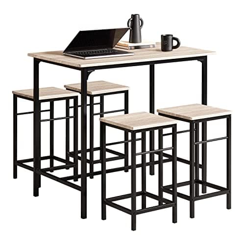 SoBuy OGT11-N Set de 1 Table + 4 Tabourets Ensemble Table de Bar Bistrot + 4 Tabourets avec Repose-Pieds Table Haute Cuisine
