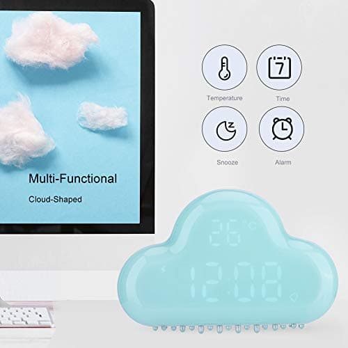 Diyeeni Réveil numérique LED en Forme de Nuage, Alarm Clock Nagnétique avec Température Calendrier Snozee, Horloge de Table Numérique pour Enfants sans Tic-Tac, Convient aux Filles Garçons(Bleu)