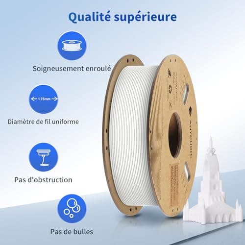 ANYCUBIC Filament PLA pour Imprimante 3D, 1KG de Filament PLA de 1,75 mm pour l’impression 3D sur Imprimante 3D et Stylo 3D, Avec RFID, Blanc Brillant