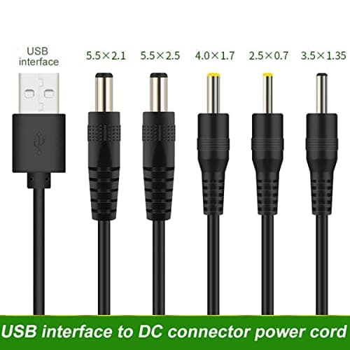 YSJJZRL Cordon d'alimentation USB vers DC Blanc, USB mâle vers DC 5.5 * 2.5/5.5 * 2.1/4.0 * 1.7/3.5 * 1.35/2.5 * 0.7mm Câble de Prise d'alimentation 5V (0.5M,5.5 * 2.1mm)