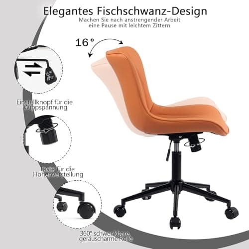 YOUTASTE Chaise de Bureau, Fauteuil Ergonomique avec Cuir PU, Chaise Pivotante avec roulettes & Dossier, Réglable en Hauteur et Fonction Bascule, pour Bureau, Chambre, Capacité 136kg, Chameau