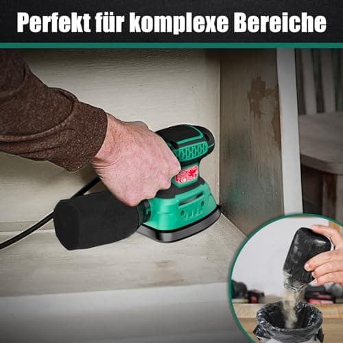 HYCHIKA Ponceuse Bois 140W, 13000 OPM Ponceuse avec dépoussiérage efficace, avec 12PCS papier de verre, idéal pour poncer le bois et enlever la rouille et la peinture