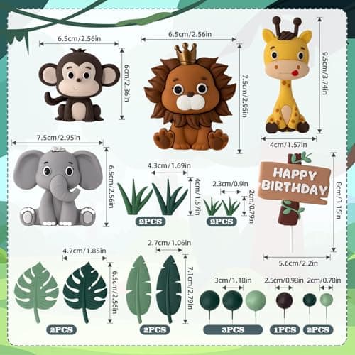 Kit de Décoration Gâteau Jungle Safari - 19 Figurines d'Animaux pour Décoration de Gâteau d'Anniversaire - Lion, Girafe, Éléphant, Singe - Parfait pour Thème Jungle Safari Anniversaire Garçon ou Fille