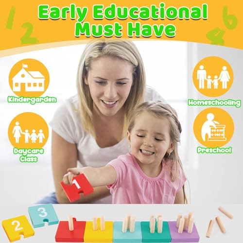 TEUVO Montessori Jouet Apprendre a Compter Jeux Educatif Enfants 1 2 3 4 5 Ans, Apprendre les Couleurs Bois Mathématiques Jouets Numérique Counting Block Motricité Fine Précoce Mathématiques Apprendre