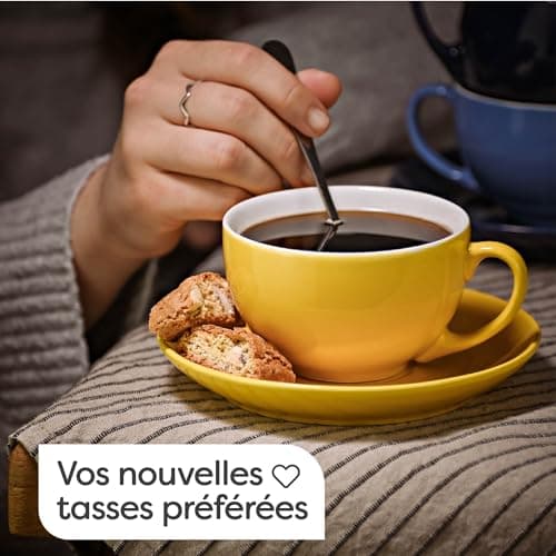 Cosumy 6 Tasses à Cappuccino avec Soucoupes - Céramique Colorée - 180ml - Avec Boîte Cadeau - Maintient le Cafe Chaud