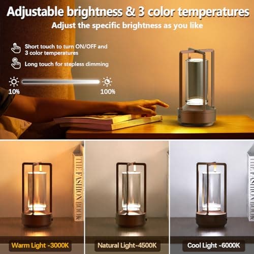 Hapfish lampe de table sans fil rechargeable usb, 3000mAh lumiere bureau LED tactile, 3 températures de couleur, luminosité réglable, pour chevet, camping, interieur, exterieur, terrasse, restaurant