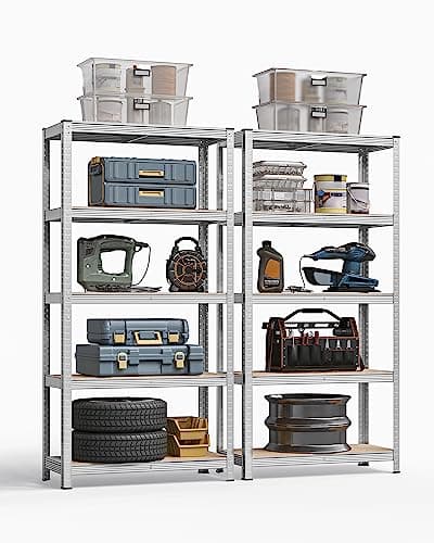 SONGMICS Lot de 2, Étagère de Rangement à 5 Niveaux, 40 x 90 x 180 cm, Capacité 875 kg, Planches Réglables, Style Industriel, pour Cuisine, Salon, Argent GLR040E02