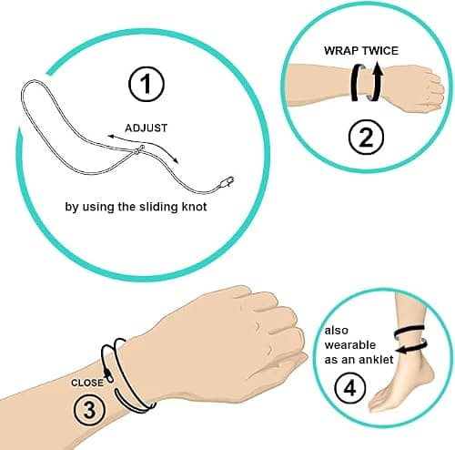Bracelet Fin pour Hommes et Femmes avec Fermoir Mousqueton Artisanal - Bijoux de Surfeur Maritime - Bracelet Minimaliste en Tissu - 100% Étanche et Réglable (Noir Argent)