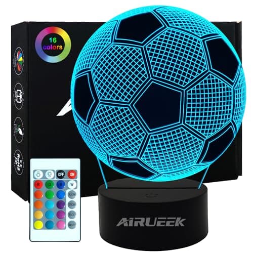 AIRUEEK Foot Veilleuse Enfant, 3d Led Football Lampe De Chevet Enfant 16 Couleurs Changeantes Avec Télécommande, Decoration Chambre Anniversaire Surprise Cadeau Garcon 7.8.9.10-12 Ans