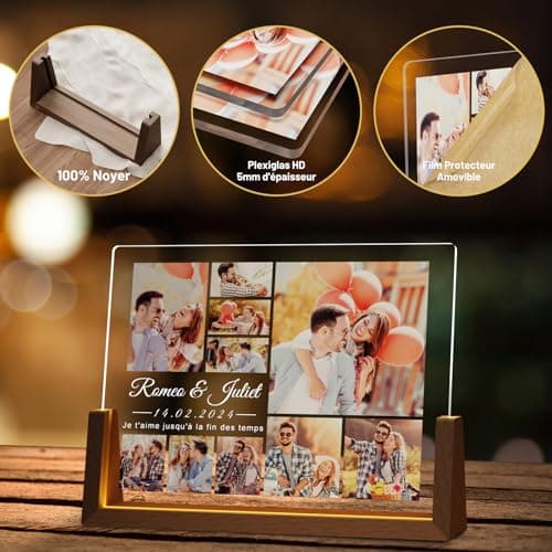 LUCKOR Cadeau Noel pour Couple Copain et Copine - Cadre Photo Personnalisé - Cadeau Personnalisé pour Femme et Homme de Noël St-Valentin Anniversaire - Cadeaux Lumineux Noel - Lampe Photo