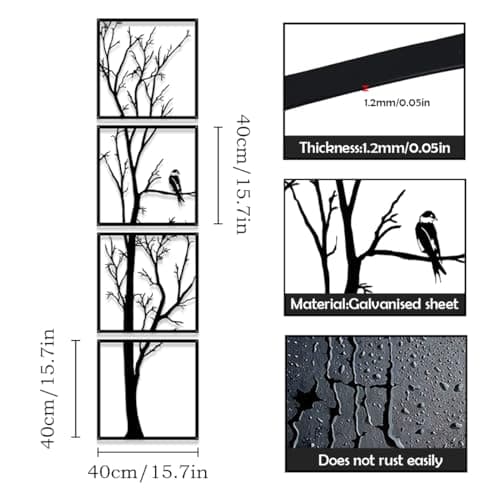 Luccyle Arbre Decoration Murale Metal,Arbre En Métal,Decoration Murale Maison,Idéale pour salon et couloir,Grand lot de 4