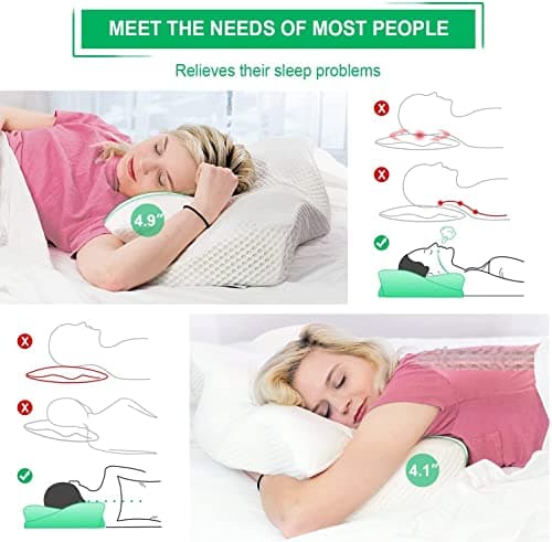 Elviros Oreiller Ergonomique Cervical, Oreillers Mémoire de Forme, Oreillers Ergonomiques pour la Nuque, Oreiller Orthopédique Anti Douleur, Décontracter Les Muscles, 64 x 12,5/10,5 x 38 cm, Blanc