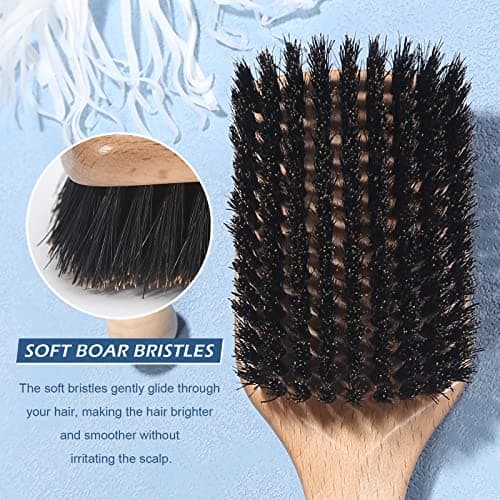 BESTOOL Brosse à cheveux 100% pure en poils de sanglier pour cheveux fins, fins et moyens, brosse à cheveux en poils de sanglier au design unique de qualité supérieure pour améliorer la texture