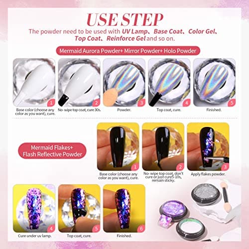 6 BoîTe Poudre Ongles, BORN PRETTY Holographie Perles Chrome Ongle Nail Art Poudre Effet Miroir MéTallique Brillant Nail Powders Chromé Pigment Avec Paillettes Pou La DéCoration D'Art D'Ongle
