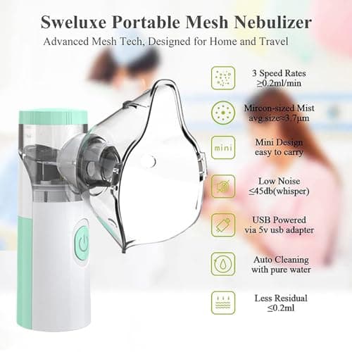 Inhalateur Nébuliseur Portable - avec Embout Buccal et 2 Masques, Aérosol Silencieux pour Enfants et Adultes, Idéal pour la Maison et les Voyages