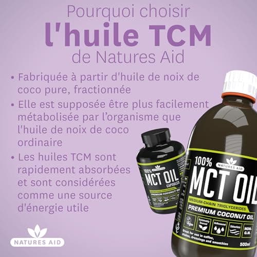 Natures Aid Huile 100 % TCM de, huile de noix de coco de qualité supérieure, provenant de sources durables, ajouter aux cafés ou milk-shakes, convient aux végétaliens, 500 ml