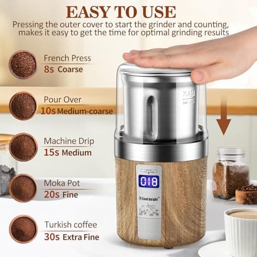 COOL KNIGHT Moulin à Café éLectrique Avec Compteur Et Une Tasse De Broyage En Acier Inoxydable, Broyeur Cafe Grain Capacité De 100g. Convient Pour Les éPices, Les Grains De Café Et Les Noix,Etc.