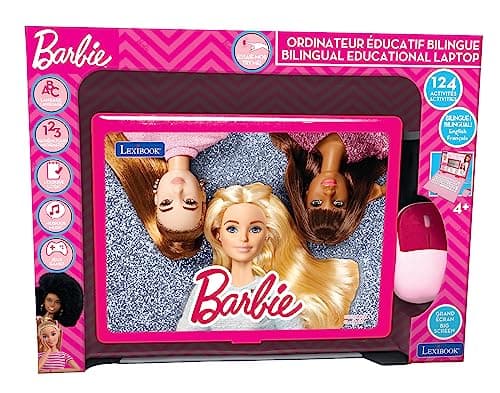 Lexibook Barbie, ordinateur éducatif bilingue français/anglais, jouet pour enfants avec 124 activités pour apprendre, s'amuser et jouer du piano, rose, couleur, JC598bbi1