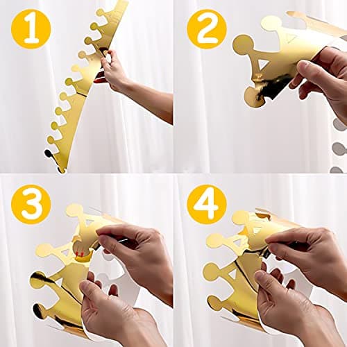 16pcs chapeaux de couronne de papier de fête d'or avec 111pcs autocollants de diamant de lettre de nombre coloré de paillettes super, chapeaux d'anniversaire de fournitures de fête pour les enfants
