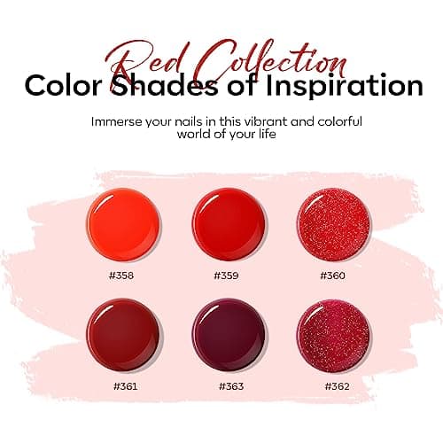 Modelones Polygel Rouge Pailleté 6 Couleurs 15 ml Poly gel Extension pour Ongles Faux Ongles Construction Vernis Semi Permanent Quick Building Gel Complet pour Halloween Manucure Nail Art Kit