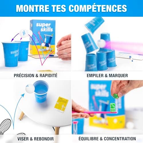 Super Skills - Jeux de Société Adulte, Ado et Enfant - Jeu de Societe 8 Ans Plus - 120 Défis pour Toute la Famille - Jeu de Fête Amusant - Cadeau Garcon 12 Ans & Fille - Version Français