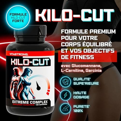 Kilo-Cut pour des Résultats Esthétiques, Solution de Nouvelle Génération - Synergie de Garcinia, Matcha, L-Carnitine, Choline, Glucomannane - 120 comprimés - Sentez-vous Plus Légère et Énergique