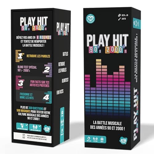 Play Hit - Jeu de Société - Quiz Musiques des Années 90 et 2000 - Parfait pour Mettre l'ambiance - Jeu de Cartes - Jeux de société Amis et Famille - 2 à 10 Joueurs