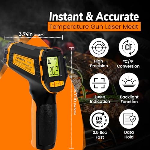 Thermomètre Infrarouge Laser Numérique Sans Contact Thermometre Cuisine -58°F~1112°F (-50°C~600°C) - Pour Patisserie, Chocolat, Bonbons, Barbec, Voiture, Viande, Conglateur - non pour les humains